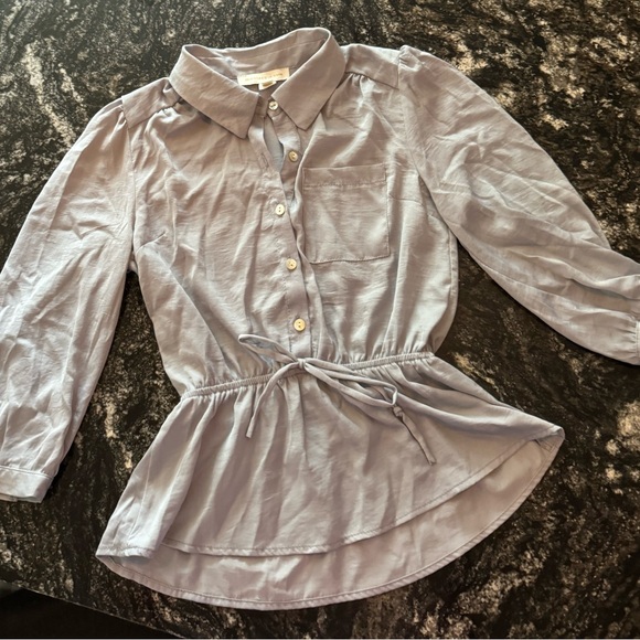 Light weight, silk feel, steel blue, blouse - Picture 1 of 3